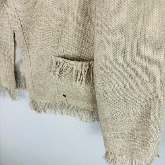 Harvey Bernard 100% Khaki Linen Two Piece Strapless Dress & Linen Fringe Jacket - Picture 3 of 12